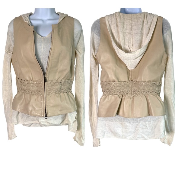 Vintage Y2K Cache Womens Lamb Leather Ruched Waist Vest Sz 4 Festival Indie Luxe